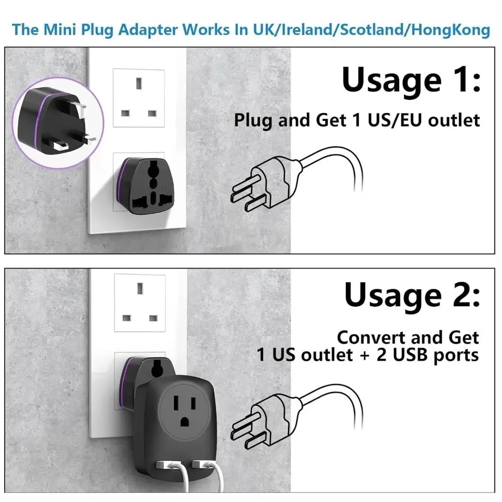 2 European Travel Plug Adapter International Power Outlet USB US to EU UK s3